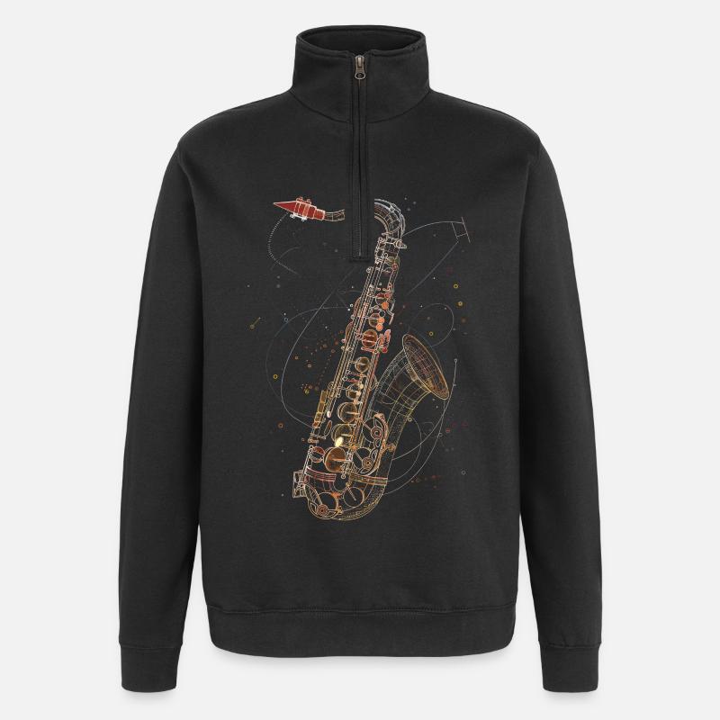 Dessin au trait de saxophone - Sweat à zip 1/4 - noir