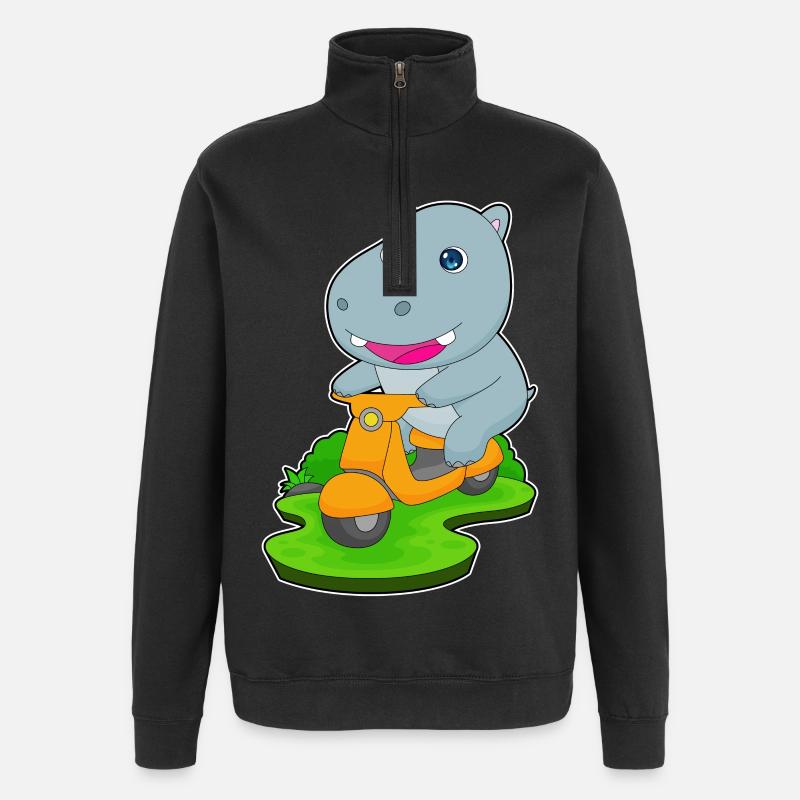 Nilpferd Motorroller - Quarter-Zip-Sweatshirt - Schwarz