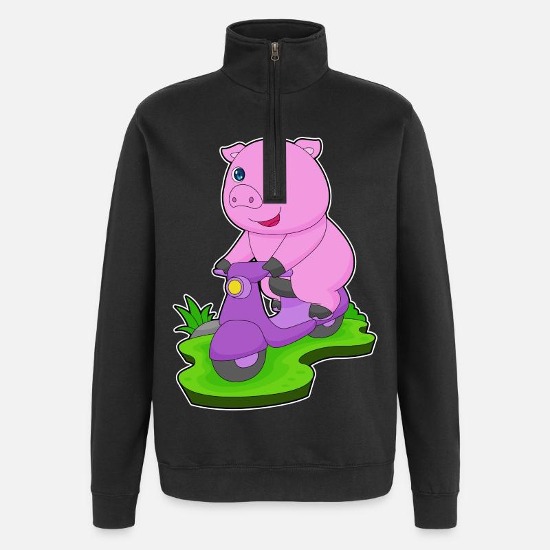 Schwein Motorroller - Quarter-Zip-Sweatshirt - Schwarz