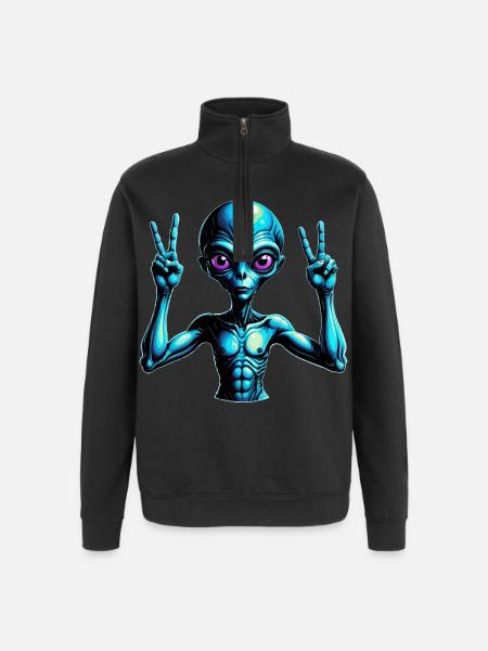 Futuristic Alien Peace Sign Illustration - Quarter-Zip Sweatshirt - black
