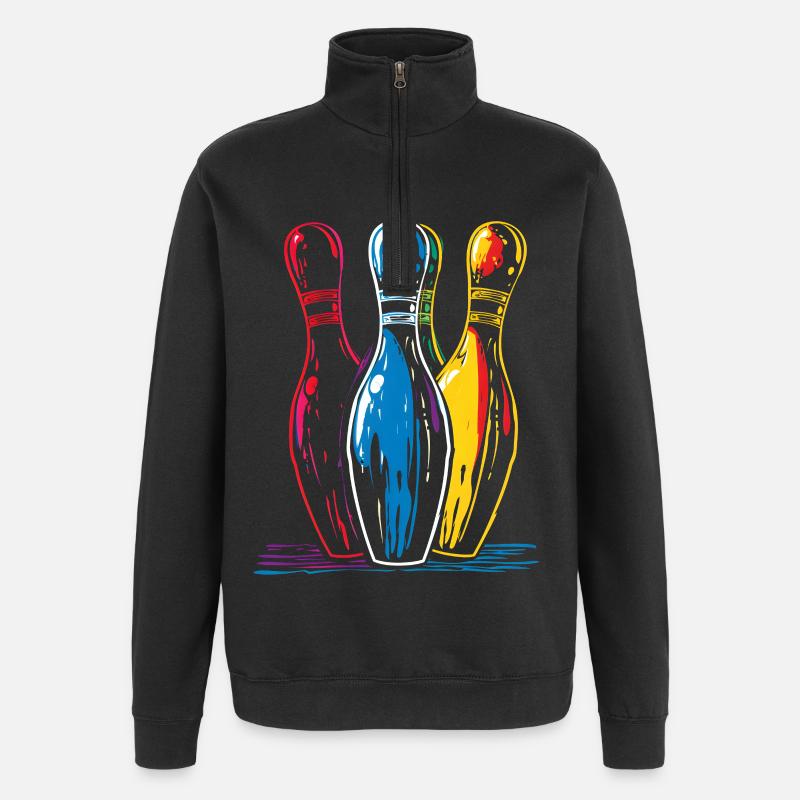 Dessin de bowling à l’ancienne - Sweat à zip 1/4 - noir