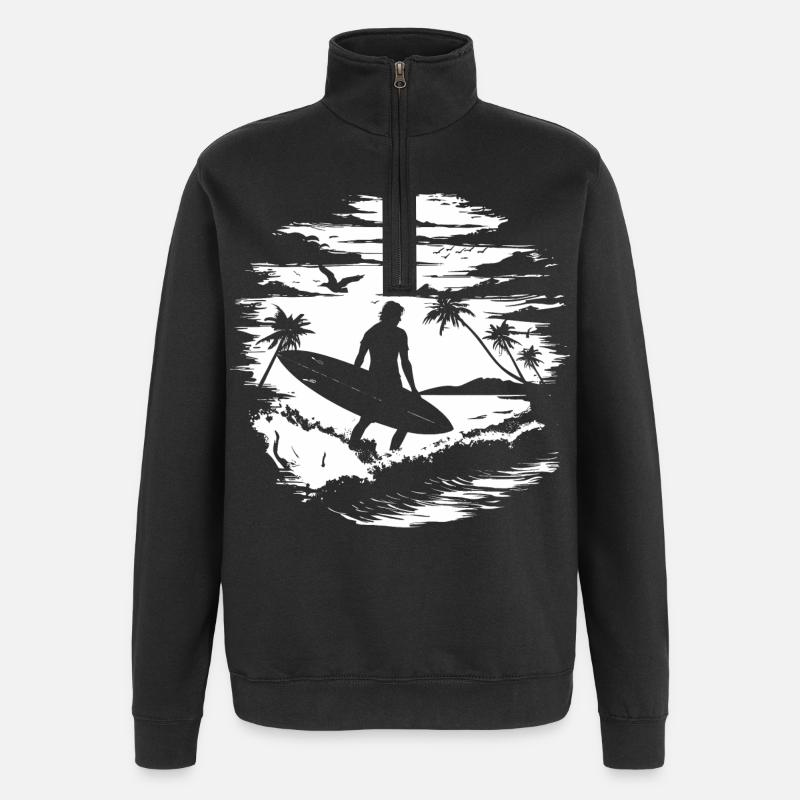 Dessin de surfeur - Sweat à zip 1/4 - noir
