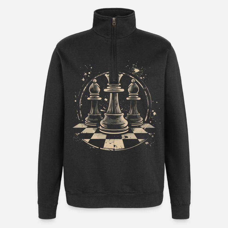 Dessin de pièces d’échecs - Sweat à zip 1/4 - noir