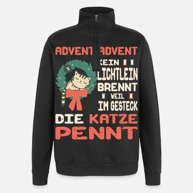 Temps de l’Avent avec chat - Sweat à zip 1/4 - noir