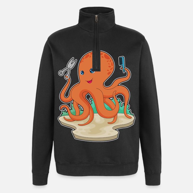 Octopus Coiffeur Ciseaux - Sweat à zip 1/4 - noir