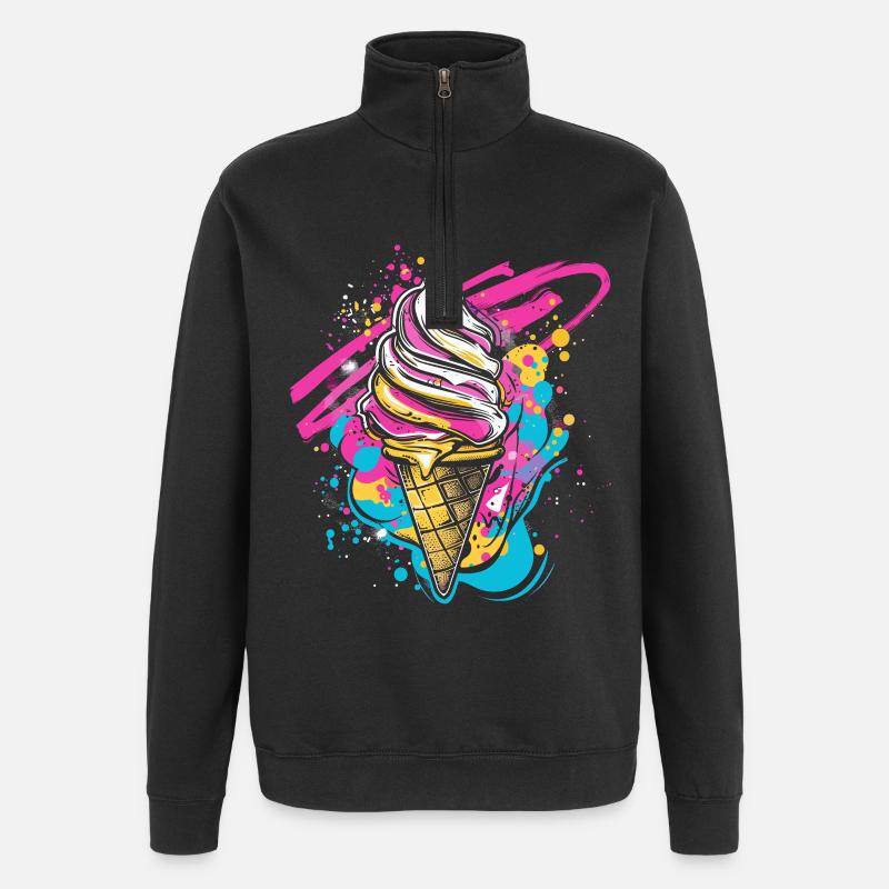 Eistüte Farbkleckse - Quarter-Zip-Sweatshirt - Schwarz