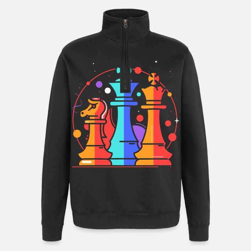 Pièces d’échecs Dessin animé - Sweat à zip 1/4 - noir
