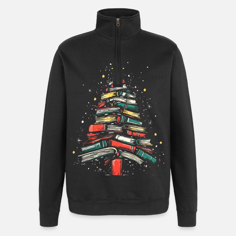 Bücherwurm Geschenk Weihnachtsbaum Bücher Lesen - Quarter-Zip-Sweatshirt - Schwarz