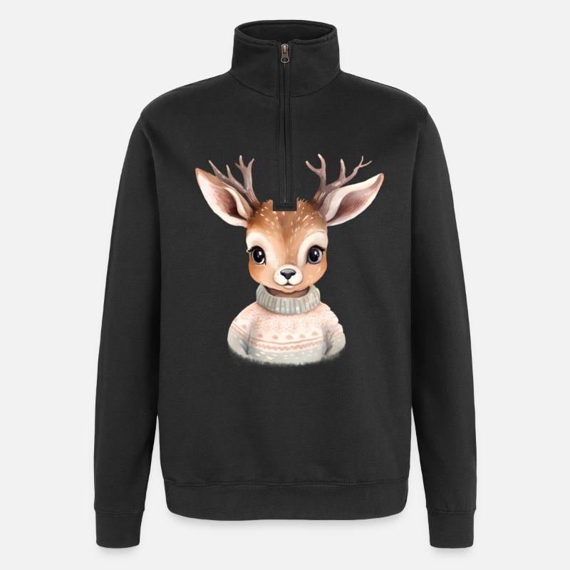 Cerf câlin en pull d’hiver - Sweat à zip 1/4 - noir