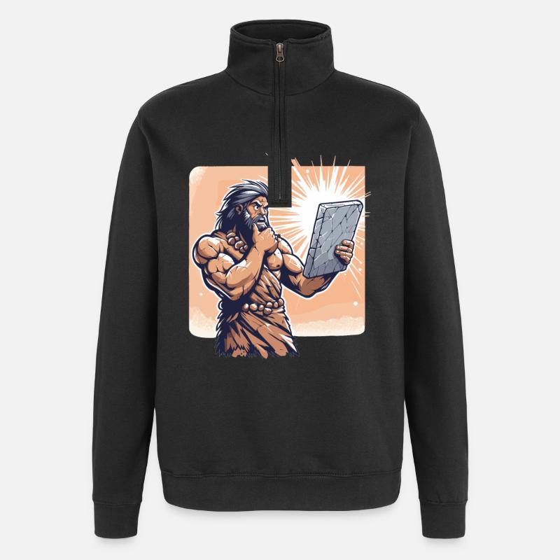 Idea Idea Caveman Stone Tablet Gift - Quarter-Zip Sweatshirt - black