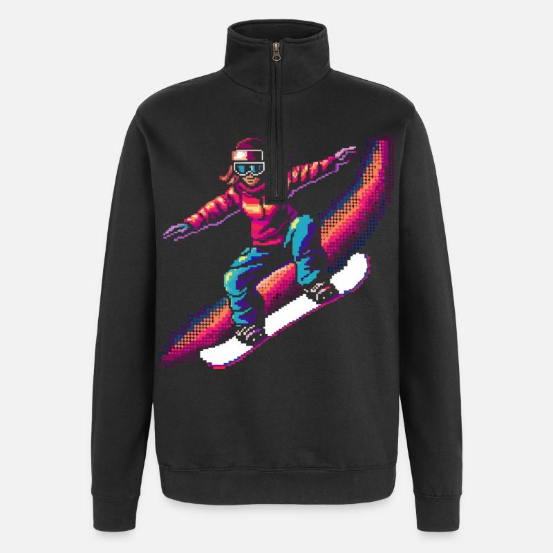 Pixel de snowboard - Sweat à zip 1/4 - noir