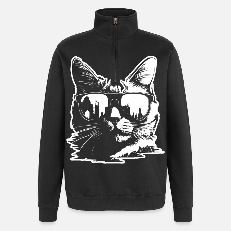 Sonnenbrille Katze Illustration - Quarter-Zip-Sweatshirt - Schwarz