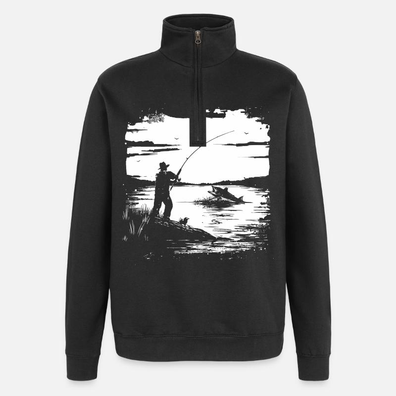 Graphique de pêche - Sweat à zip 1/4 - noir