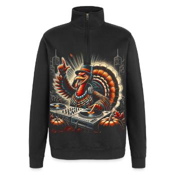 Turkey DJ with Fall Pumpkin Decor - Quarter-Zip Sweatshirt - black - Front - AI Model Female 172 light (172cm) & AI Model Male 178 dark (178cm)