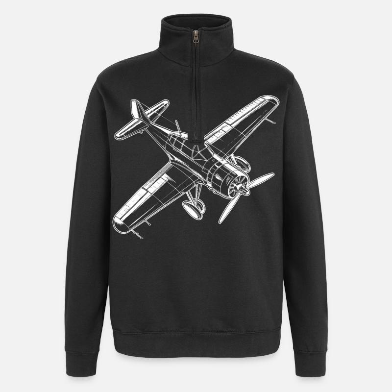 Propellerflugzeug - Quarter-Zip-Sweatshirt - Schwarz