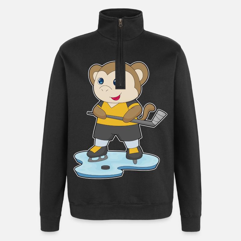 Affe Eishockey Eishockeyschläger - Quarter-Zip-Sweatshirt - Schwarz