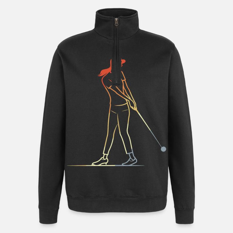 Weiblicher Golfspieler Line Art - Quarter-Zip-Sweatshirt - Schwarz