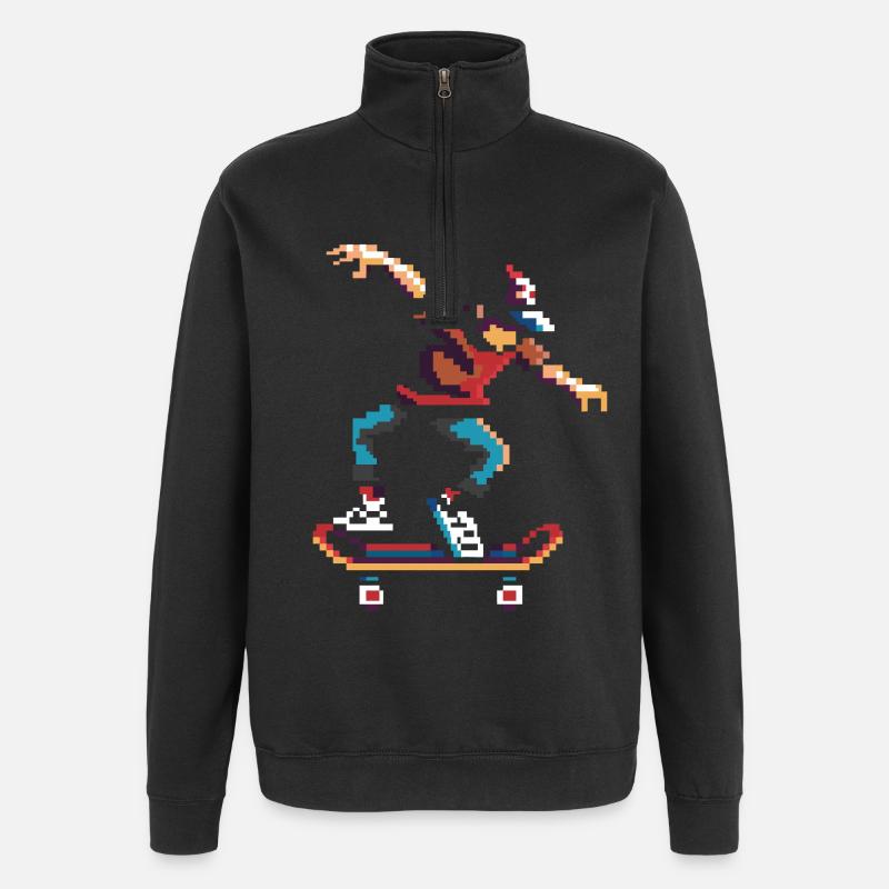 Skateboarder Pixel Kunst - Quarter-Zip-Sweatshirt - Schwarz