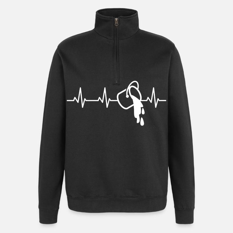 Farbeimer EKG Herzlinie - Quarter-Zip-Sweatshirt - Schwarz