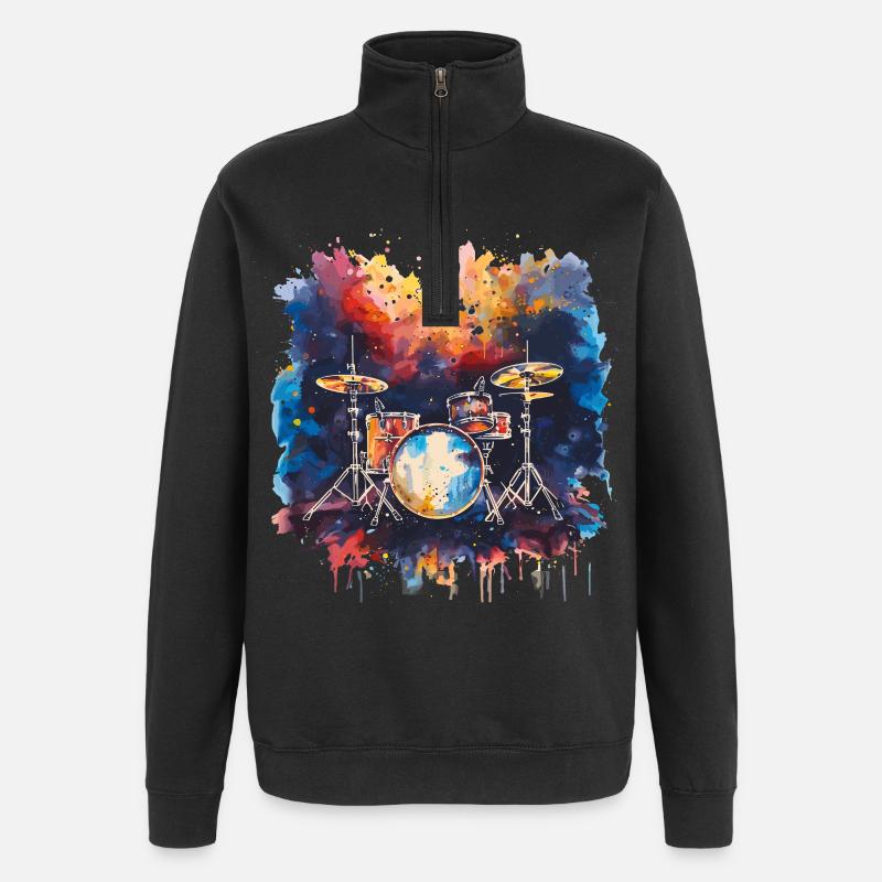 Schlagzeug Synthwave - Quarter-Zip-Sweatshirt - Schwarz