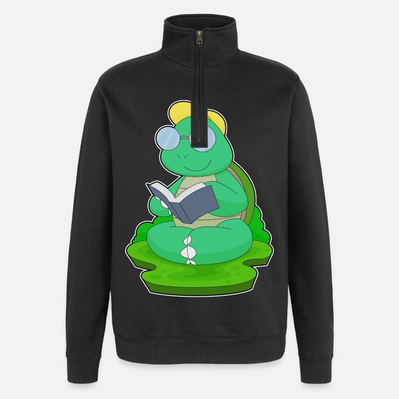 Schildkröte Nerd Buch Brille - Quarter-Zip-Sweatshirt - Schwarz