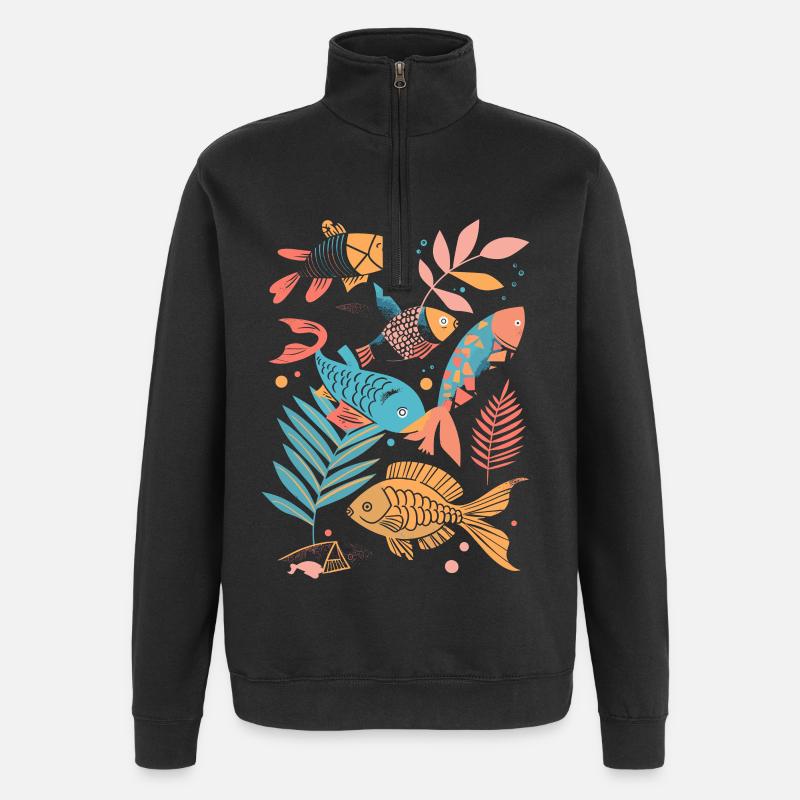 Style de dessin animé de pêche - Sweat à zip 1/4 - noir