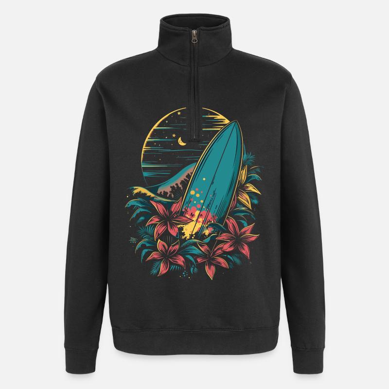 planche de surf dessin animé - Sweat à zip 1/4 - noir