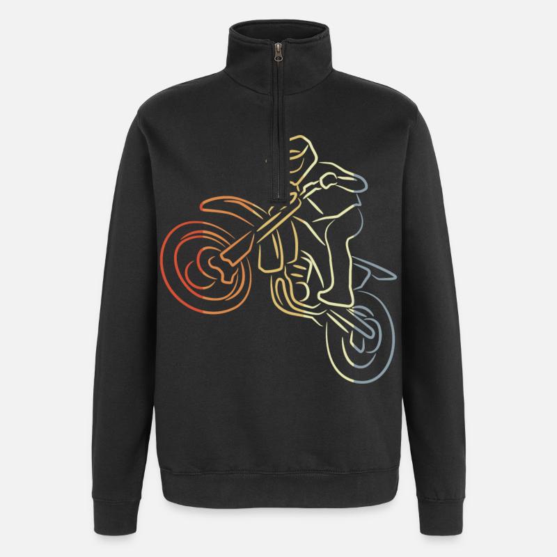 Dessin au trait de motocross - Sweat à zip 1/4 - noir