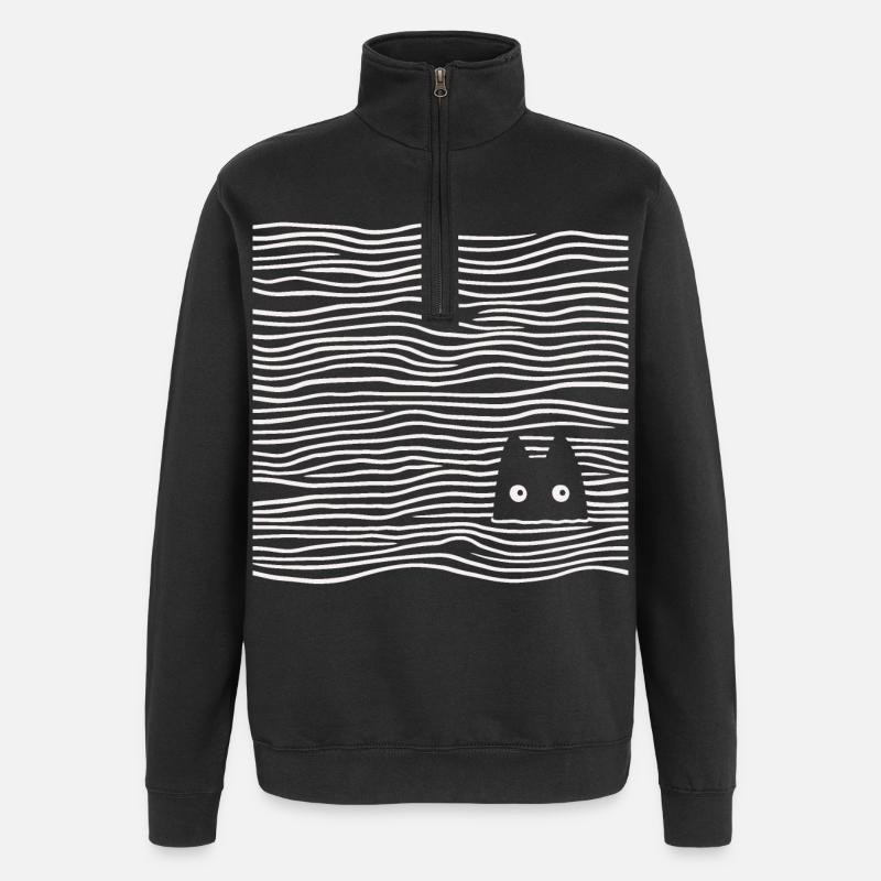 Katze im Meer - Quarter-Zip-Sweatshirt - Schwarz