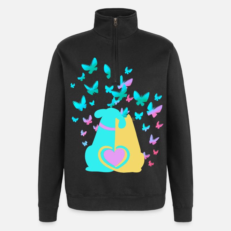 Printemps Chien Chat Coeur - Sweat à zip 1/4 - noir