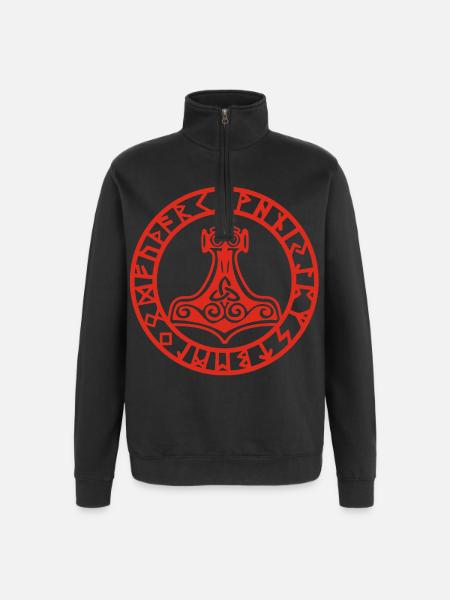 Roter Wikingerhammer - Quarter-Zip-Sweatshirt - Schwarz