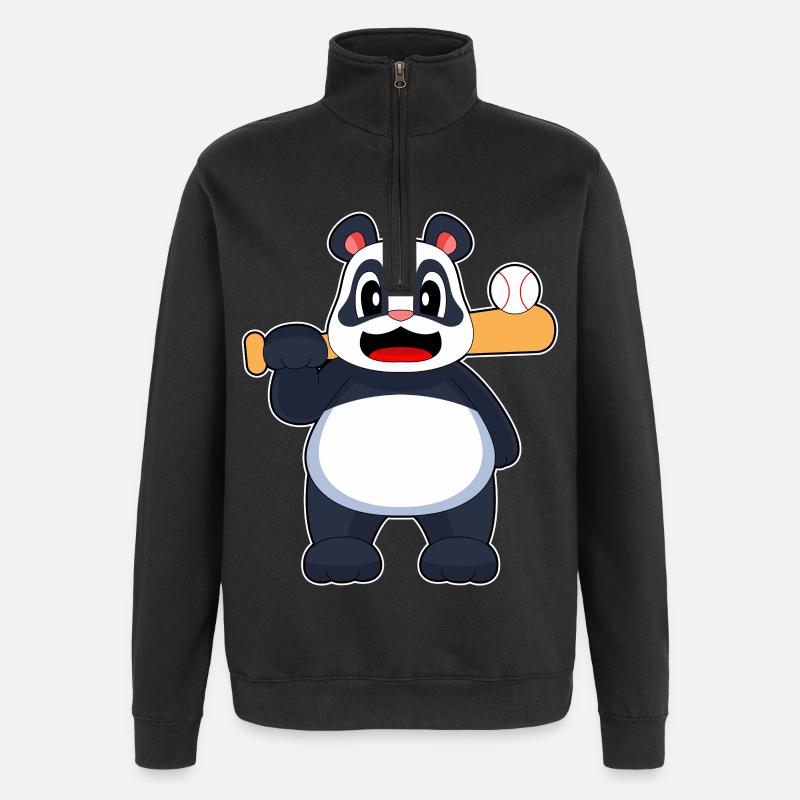 Panda Baseball Baseballschläger - Quarter-Zip-Sweatshirt - Schwarz
