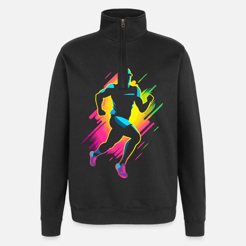 Marathon Runner Comic Look - Quarter-Zip Sweatshirt - black