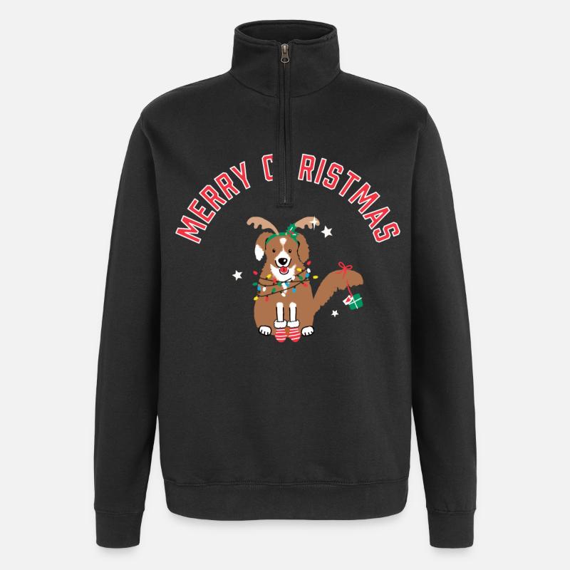 Hund mit Lichterkette Weihnachten - Quarter-Zip-Sweatshirt - Schwarz