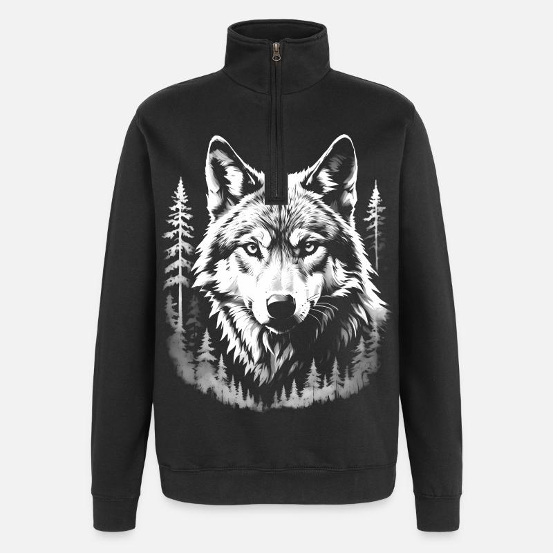 Loup, Forêt - Sweat à zip 1/4 - noir