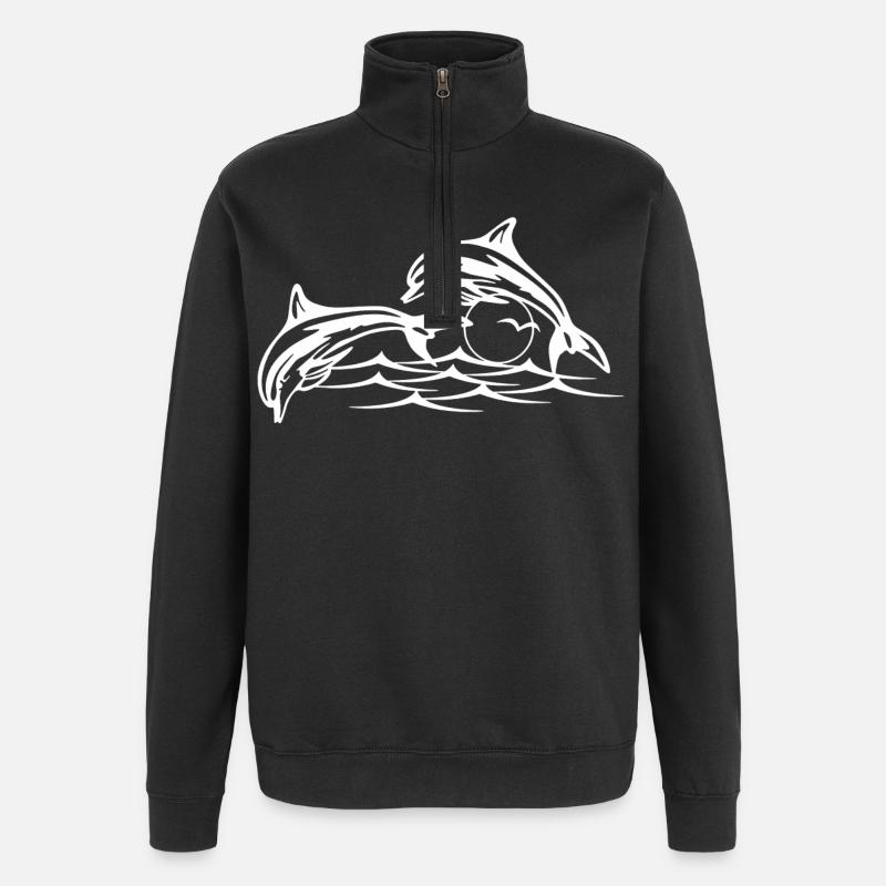 White dolphins - Quarter-Zip Sweatshirt - black
