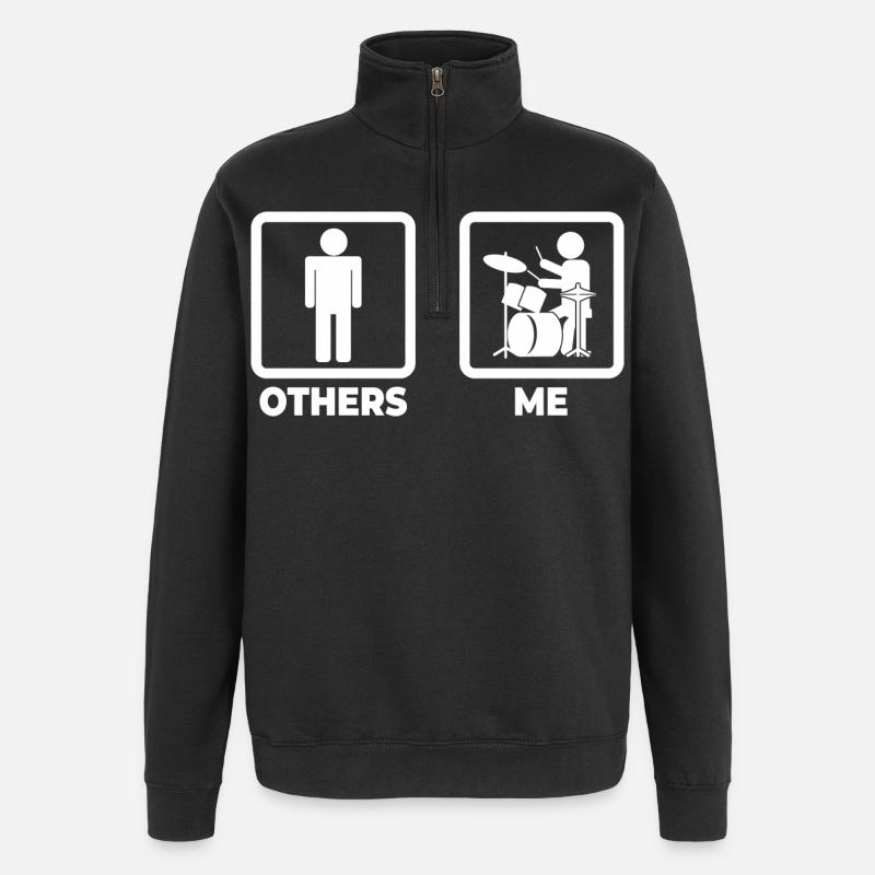 Schlagzeuger Strichmännchen - Quarter-Zip-Sweatshirt - Schwarz