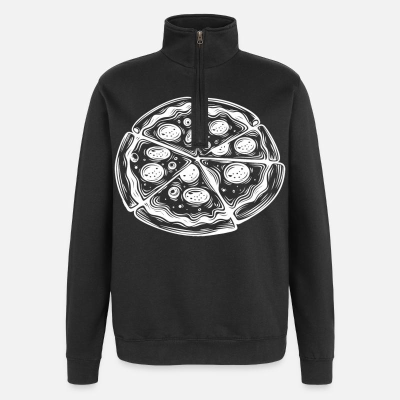 Dessin de pizza - Sweat à zip 1/4 - noir