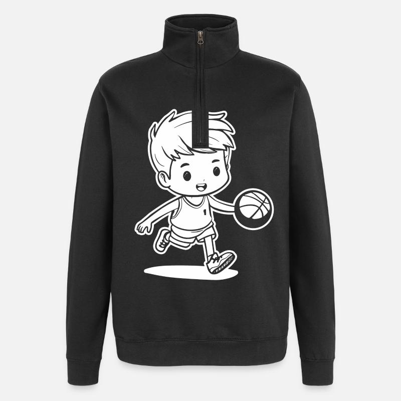 Dessin de basket-ball - Sweat à zip 1/4 - noir