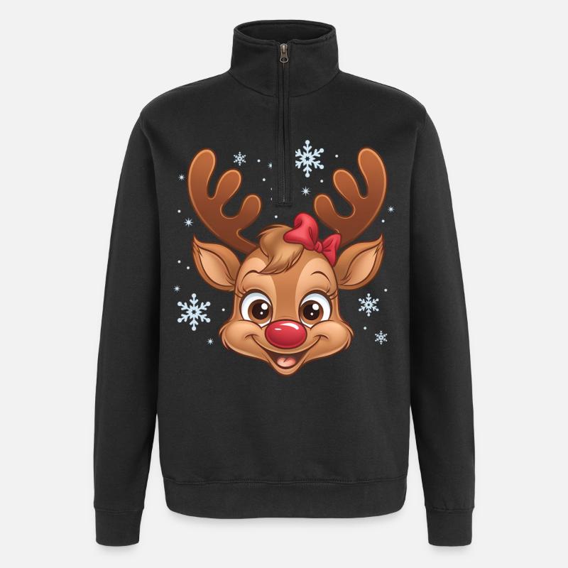 Süßes Rentier-Mädchen mit Schneeflocken - Quarter-Zip-Sweatshirt - Schwarz