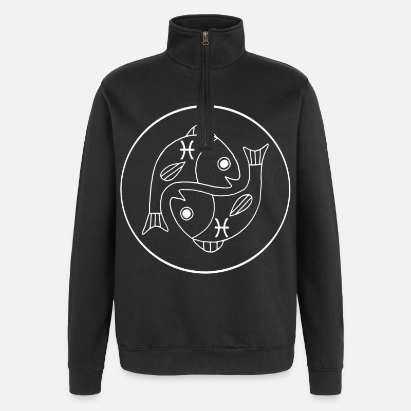 Signe du zodiaque poisson (blanc) - Sweat à zip 1/4 - noir