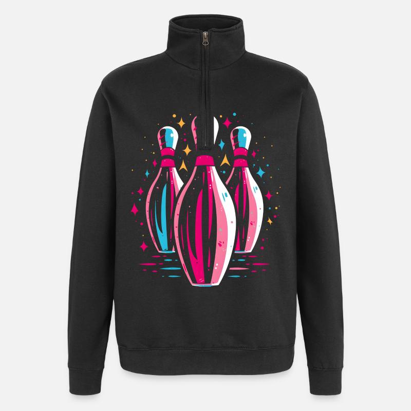 Bowling 80er Jahre Look - Quarter-Zip-Sweatshirt - Schwarz