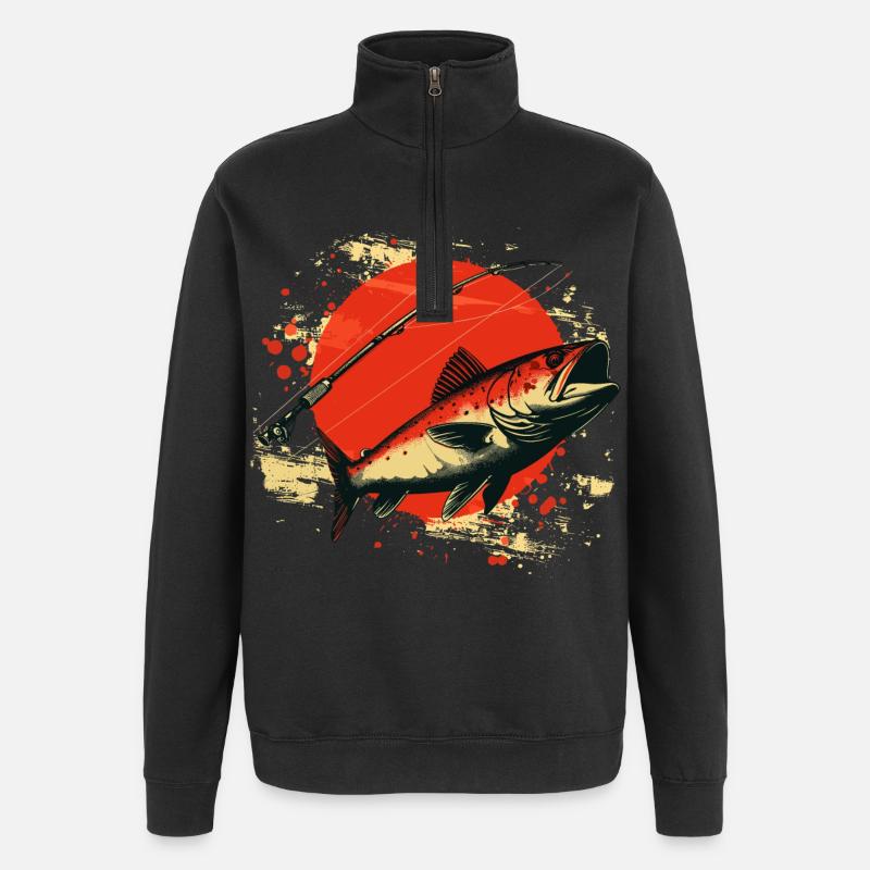 Graphique de pêche - Sweat à zip 1/4 - noir
