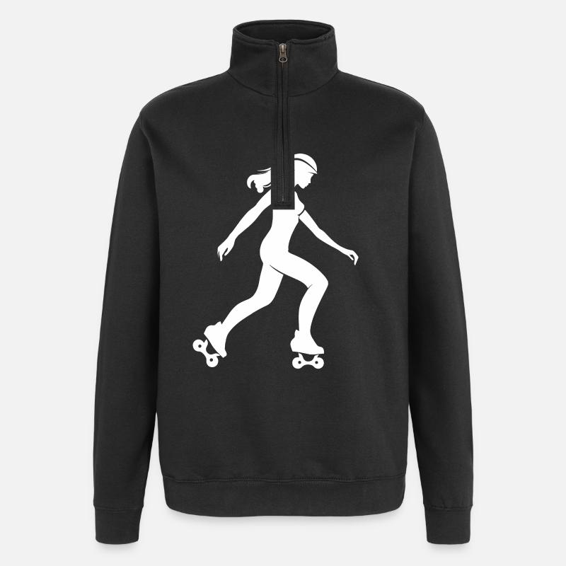 Rollschuhlaufendes Mädchen Skizze - Quarter-Zip-Sweatshirt - Schwarz