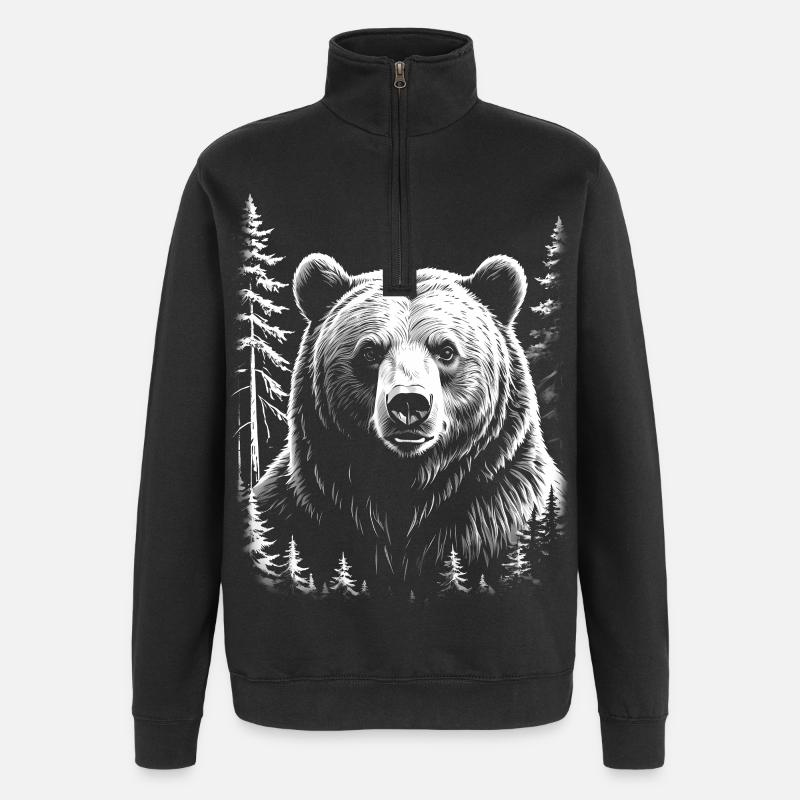 Bär, Wald - Quarter-Zip-Sweatshirt - Schwarz
