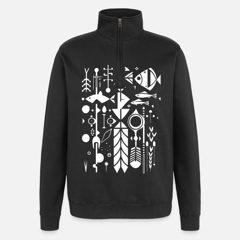 Silhouette de pêche - Sweat à zip 1/4 - noir