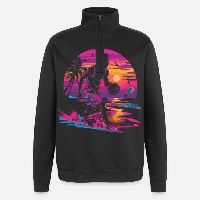 Basketball Synthwave - Quarter-Zip-Sweatshirt - Schwarz