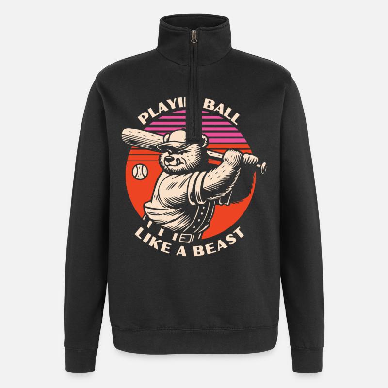 Baseball Beast Bear - Quarter-Zip Sweatshirt - black