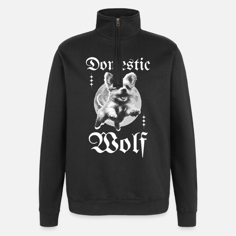 Domestic Wolf – Gothic Hund mit Mond - Quarter-Zip-Sweatshirt - Schwarz