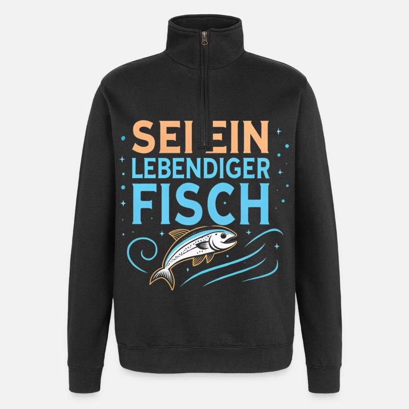 Sei ein lebendiger Fisch - Quarter-Zip-Sweatshirt - Schwarz